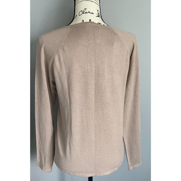 Carmen Marc Valvo Women's Beige Thin Sweater Top Size Medium Chest Slits - Picture 5 of 9